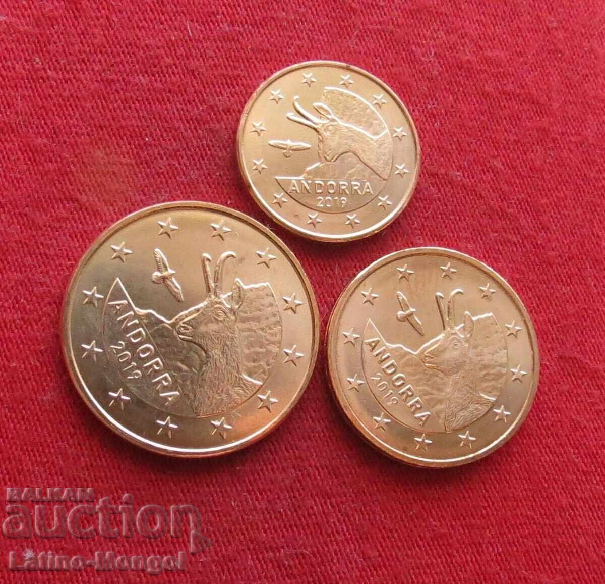 АНДОРА 3 x 1+2+5 цента 2019 UNC
