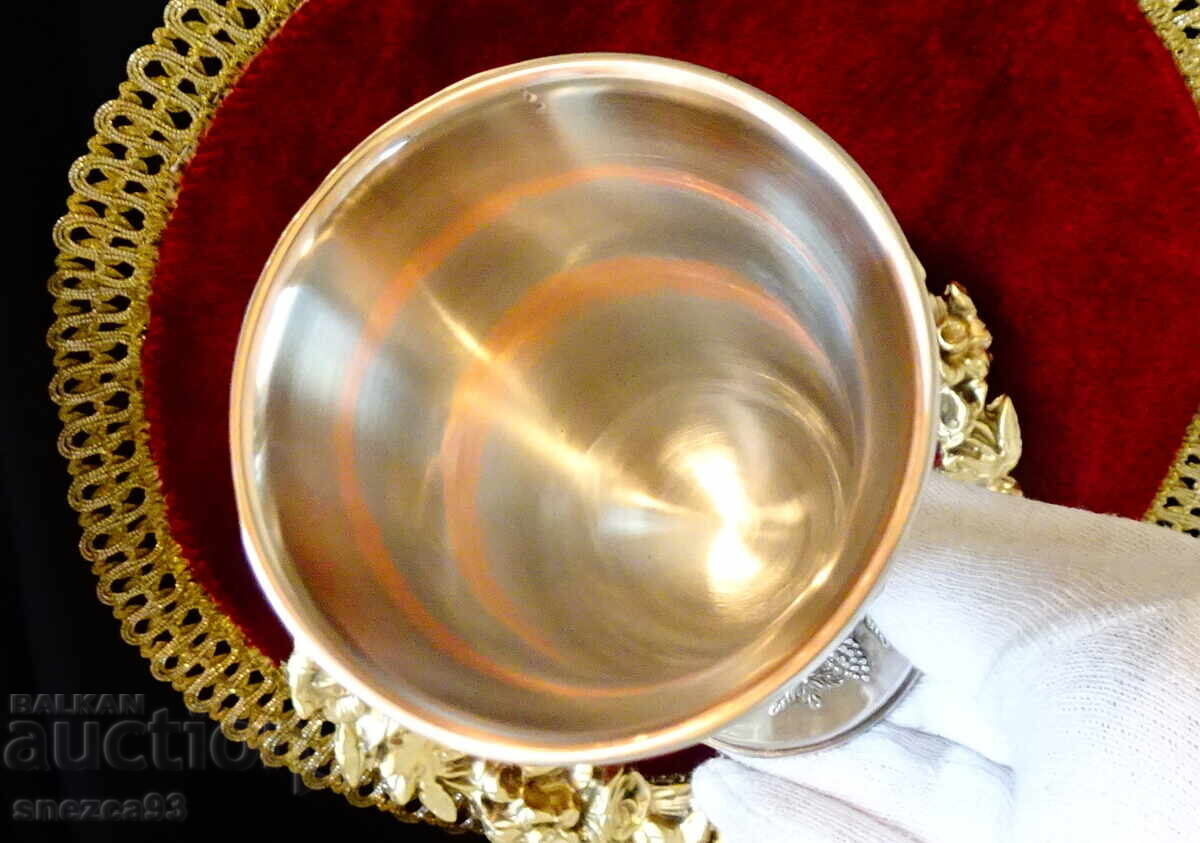 Посребрен меден бокал,чаша за вино,лози,грозде. - 6 Посребрен меден бокал,чаша за вино,лози,грозде. - 6