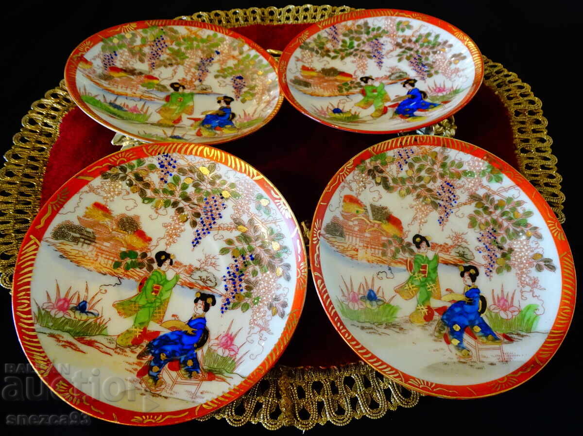 Farfurii din porțelan japonez, gheise, aur, 4 bucăți - 6 Farfurii din porțelan japonez, gheise, aur, 4 bucăți - 6