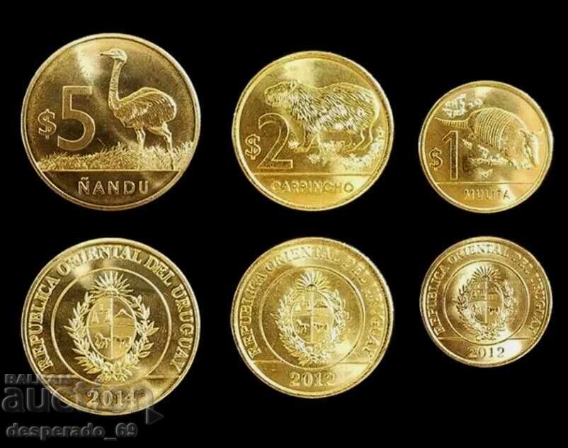 (¯`'•.¸   1+2+5 песо 2012-2014  УРУГВАЙ  UNC ¸.•'´¯)