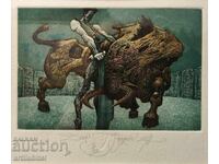 Yulian Yordanov - painting "Duel" - 2018, 25.50 x 28.50cm