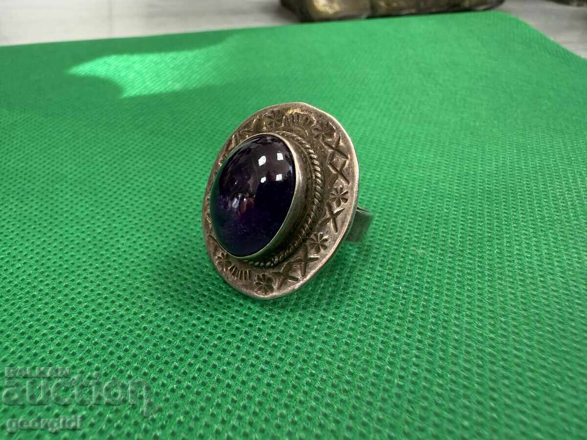 Сребърен пръстен с голям Аметист и красива корона. №7737 - 5 Сребърен пръстен с голям Аметист и красива корона. №7737 - 5