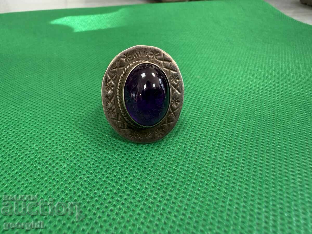 Сребърен пръстен с голям Аметист и красива корона. №7737 Сребърен пръстен с голям Аметист и красива корона. №7737