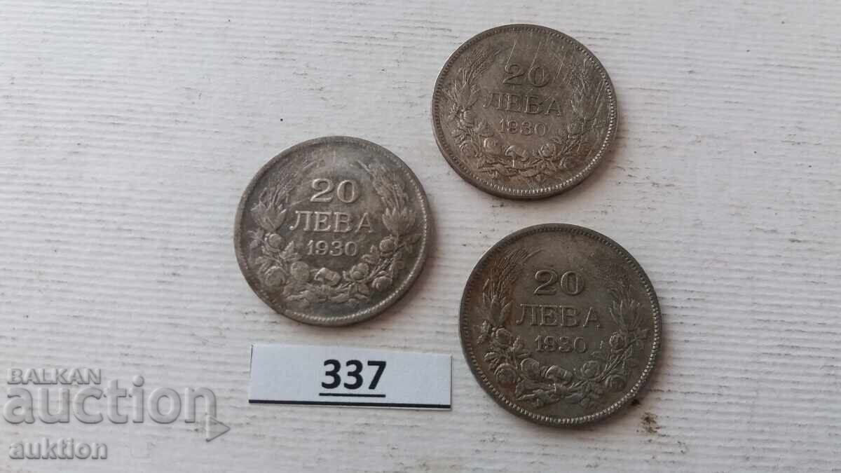 20 LEVA - 1930 GODINA - ARGINT - BORIS - 3 - 3 BUCĂȚI 20 LEVA - 1930 GODINA - ARGINT - BORIS - 3 - 3 BUCĂȚI