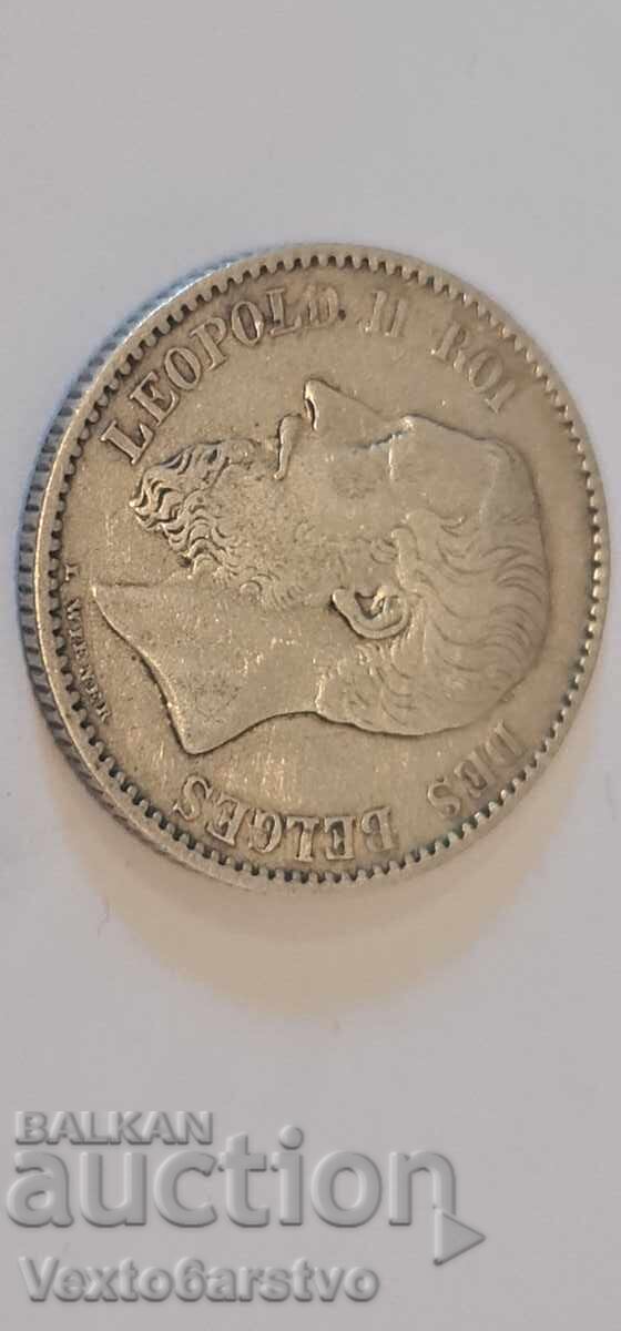 Монета- 1 франк-Белгия-1886 г.Сребро 835- 5 гр.  -БЗЦ. - 5