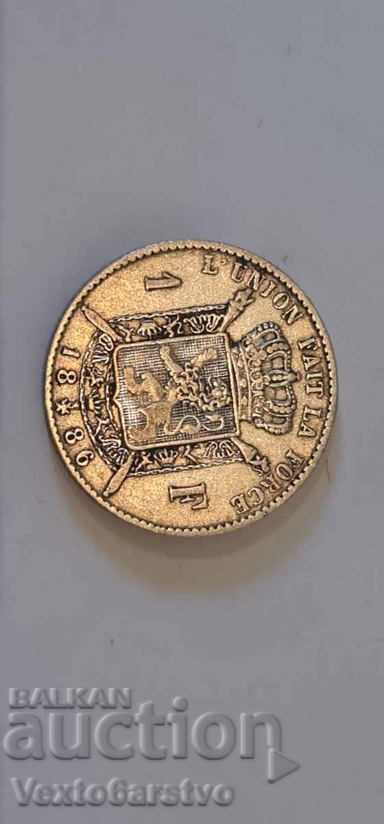 Монета- 1 франк-Белгия-1886 г.Сребро 835- 5 гр.  -БЗЦ. - 6
