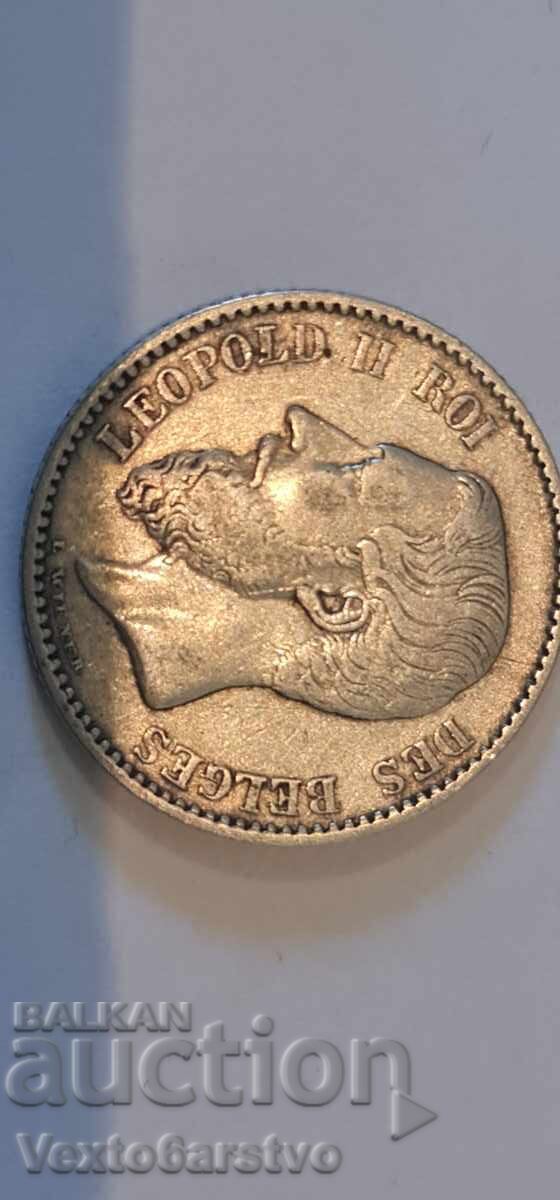 Монета- 1 франк-Белгия-1886 г.Сребро 835- 5 гр.  -БЗЦ. - 7