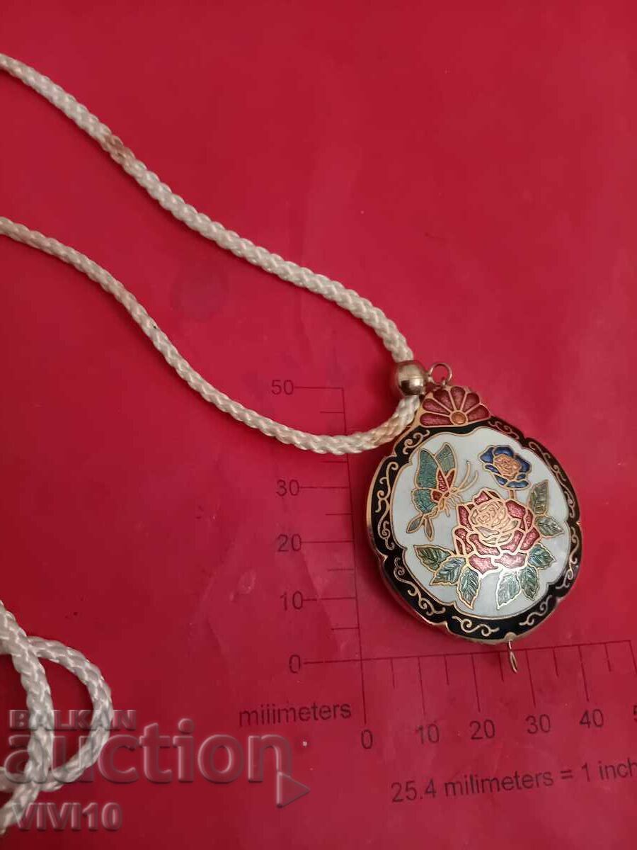 Antique enamel necklace, double-sided