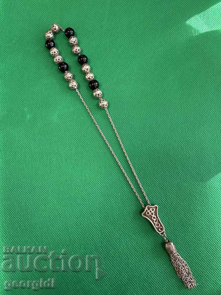 Ασημένιο κομπολόι με μαύρο αχάτη. №7752