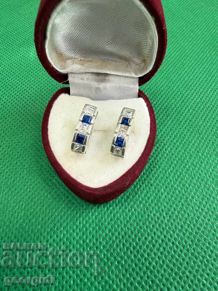 Чифт сребърни обеци с полускъпоценни камъни. №7753