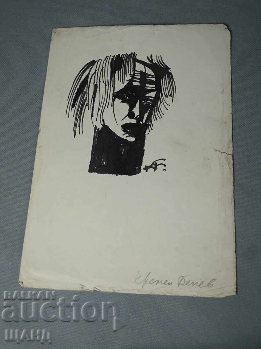 Κρεμέν Μπένεφ Παλιό σχέδιο γραφικό πορτρέτο υπογεγραμμένο