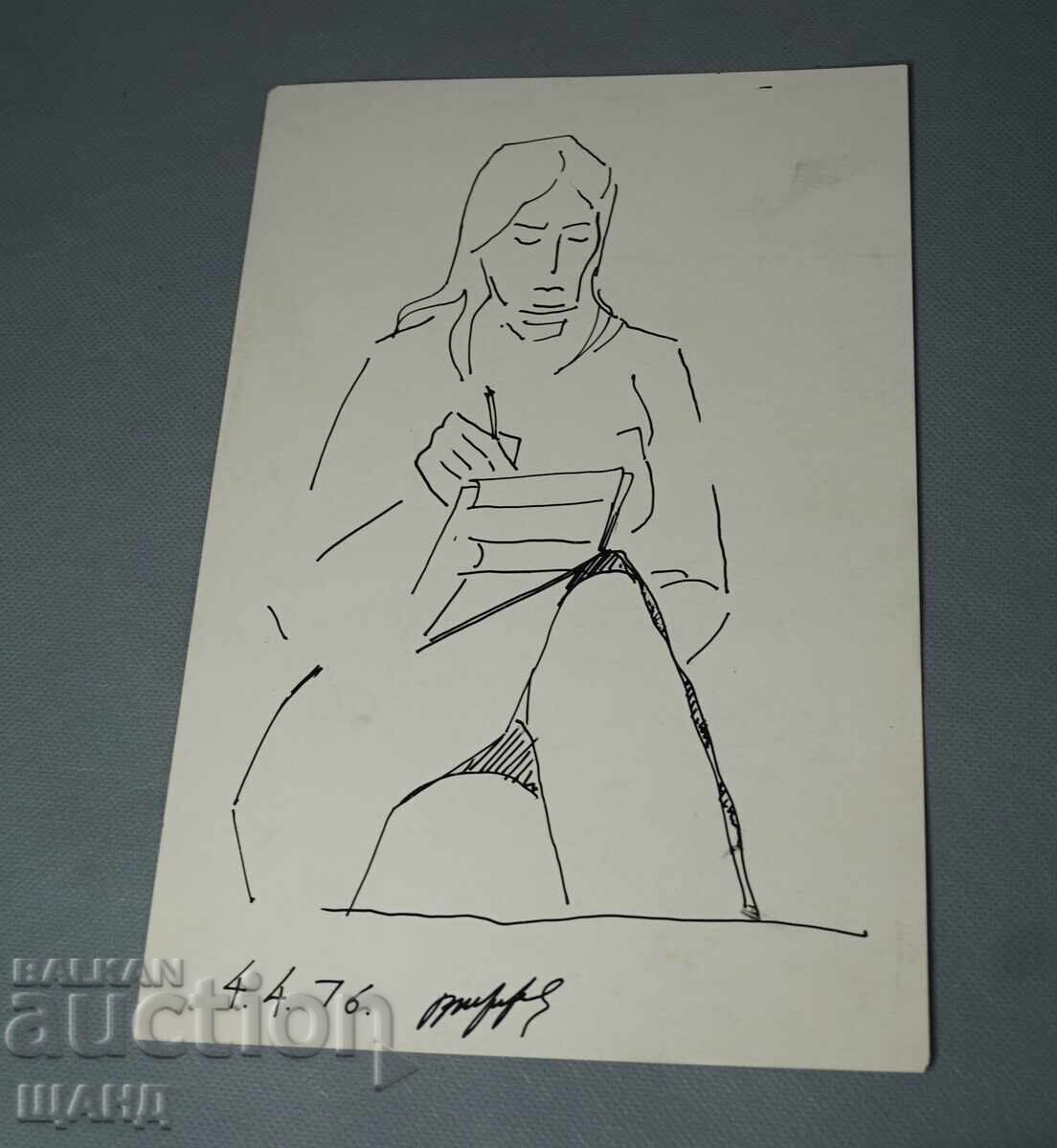 1976 Masterful Ink Drawing Portrait Signed 1976 Masterful Ink Drawing Portrait Signed