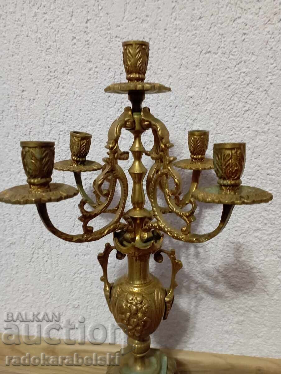 Комплект от два големи масивни бронзови свещника - свещник - 5