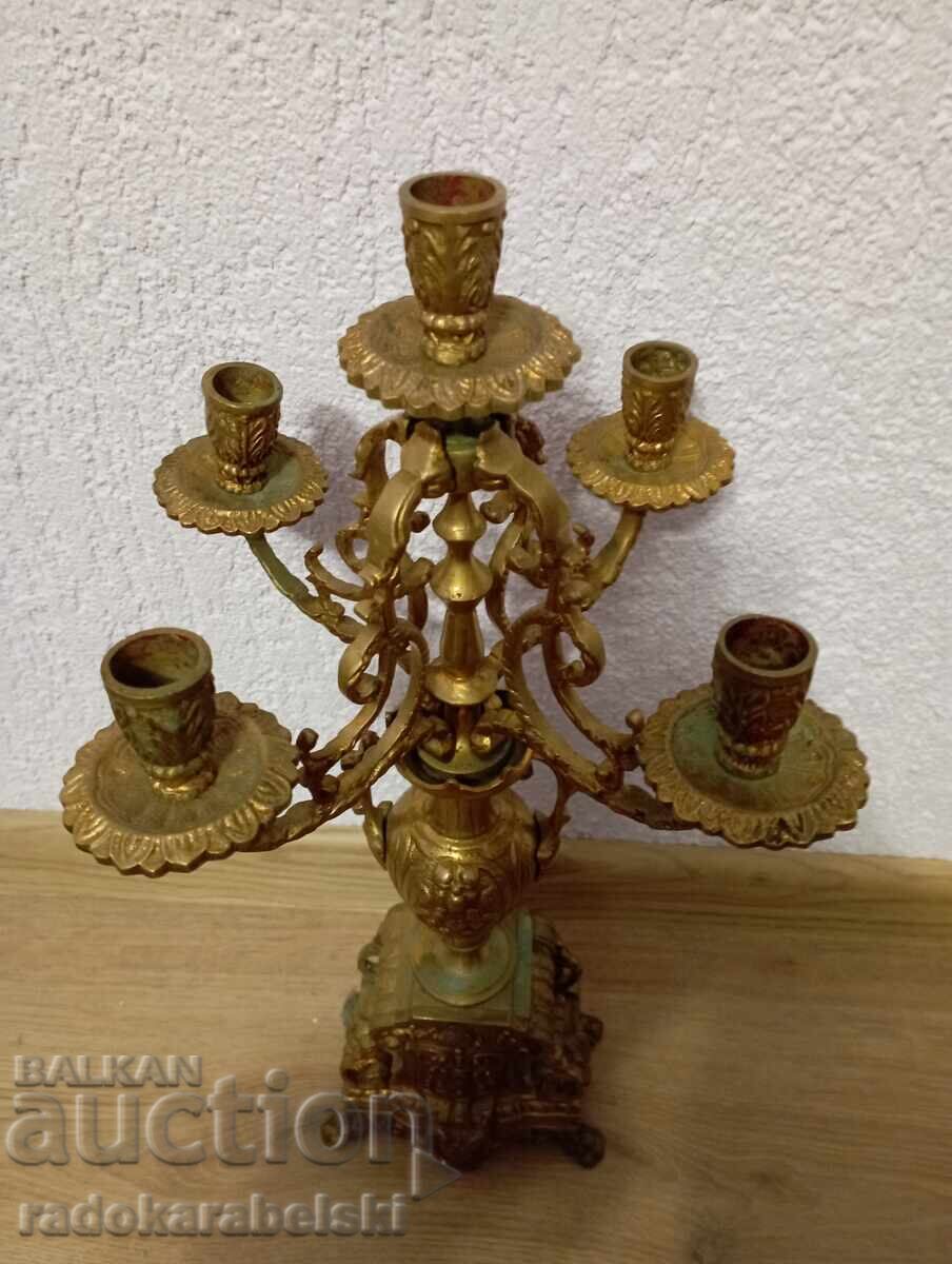 Комплект от два големи масивни бронзови свещника - свещник - 6