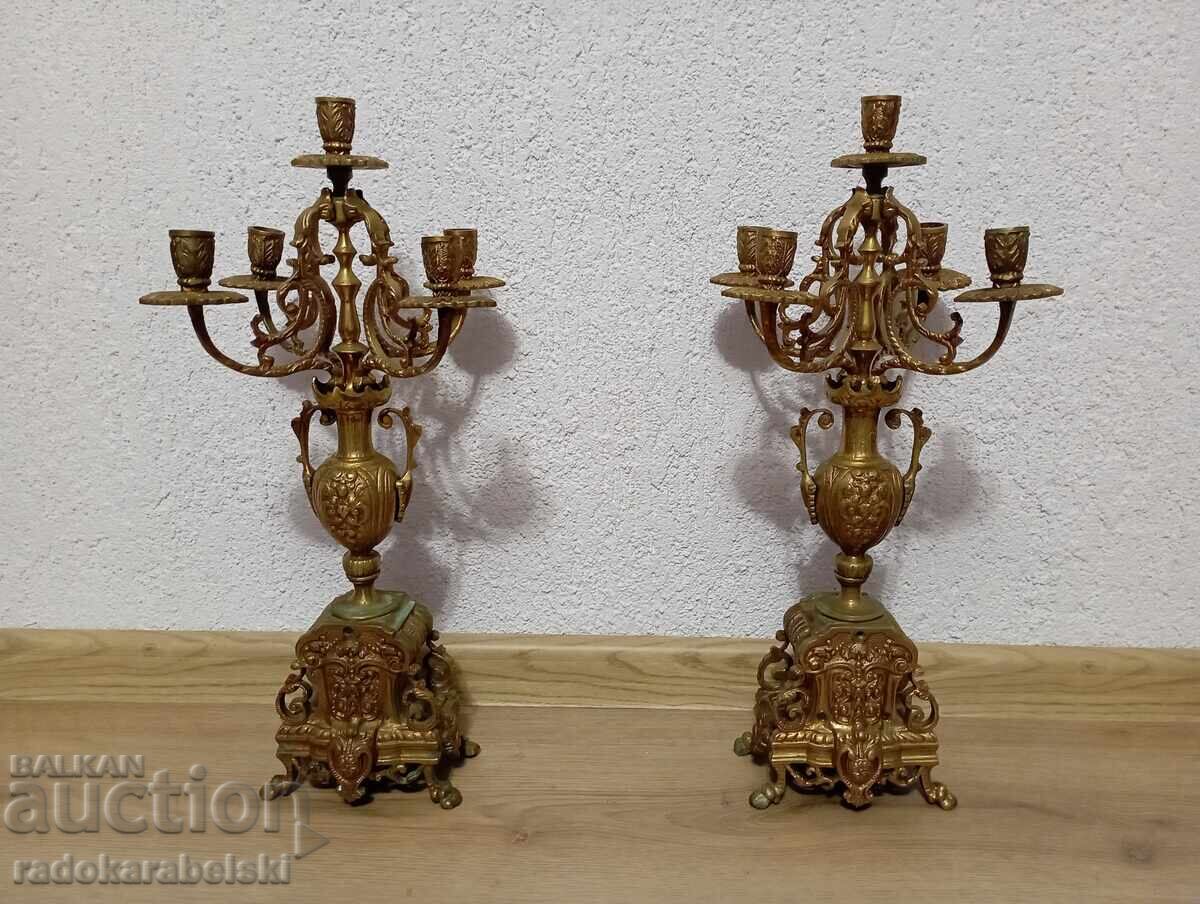 Комплект от два големи масивни бронзови свещника - свещник