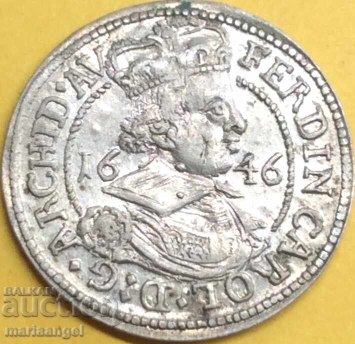Austria 3 Kreuzer 1646 Ferdinand Karl Tyrol silver - 5