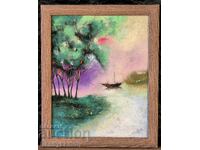 Lac, pictură originală, pastel