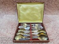 Σετ ασημένιων μαχαιροπήρουνων με επιχρύσωση και νιέλο