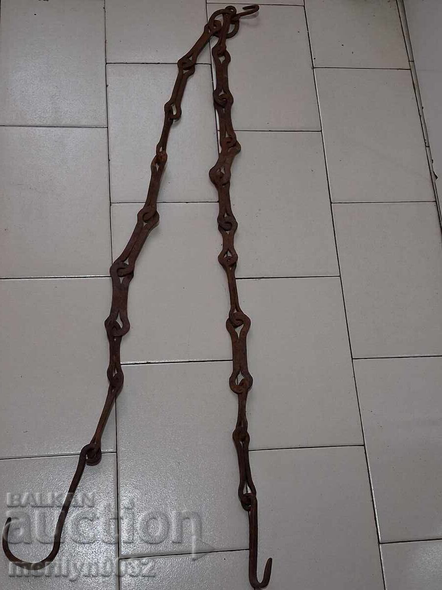 Παλιά αλυσίδα από σφυρήλατο σίδερο με γάντζο, αλυσίδα με γάντζο εστίας με τιμή € 22.50 | 44.01 BGN