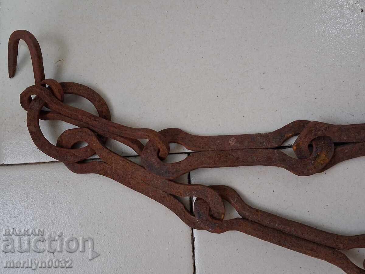 Παράδοση Παλιά αλυσίδα από σφυρήλατο σίδερο με γάντζο, αλυσίδα με γάντζο εστίας