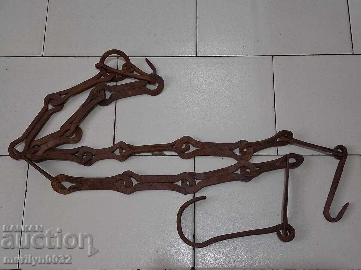 Παλιά αλυσίδα από σφυρήλατο σίδερο με γάντζο, αλυσίδα με γάντζο εστίας - 7