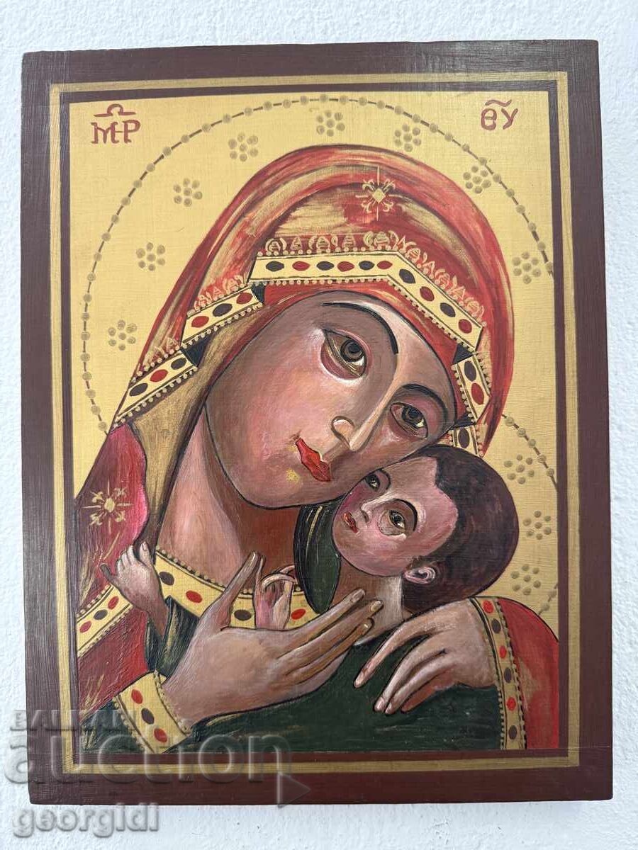 Hand-painted icon on wood - Holy Mother with the Child №7758 with price € 81.81 | 160.01 BGN