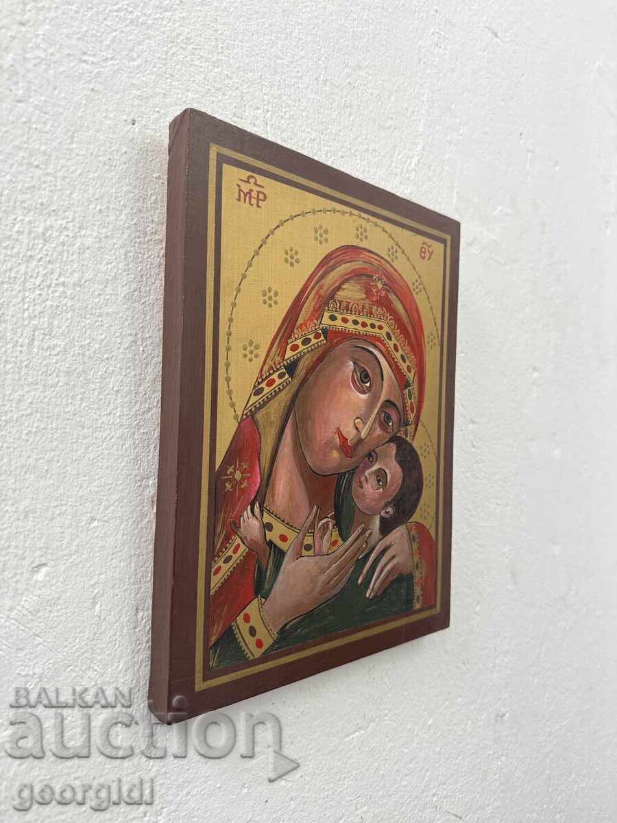 Hand-painted icon on wood - Holy Mother with the Child №7758 - 5