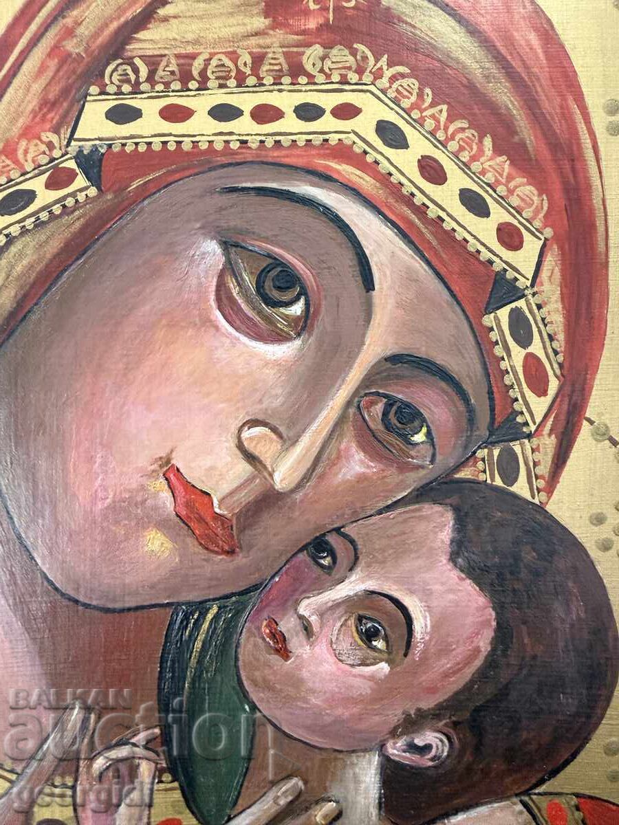 Hand-painted icon on wood - Holy Mother with the Child №7758 - 6