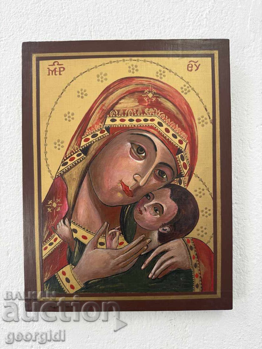 Hand-painted icon on wood - Holy Mother with the Child №7758
