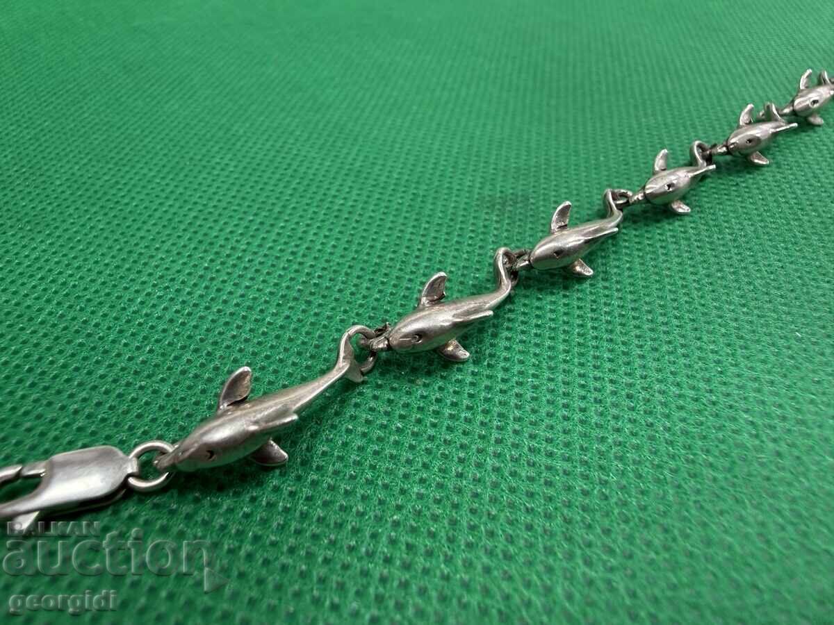 Доставка на Дизайнерска сребърна гривна с делфини. №7764 Доставка на Дизайнерска сребърна гривна с делфини. №7764