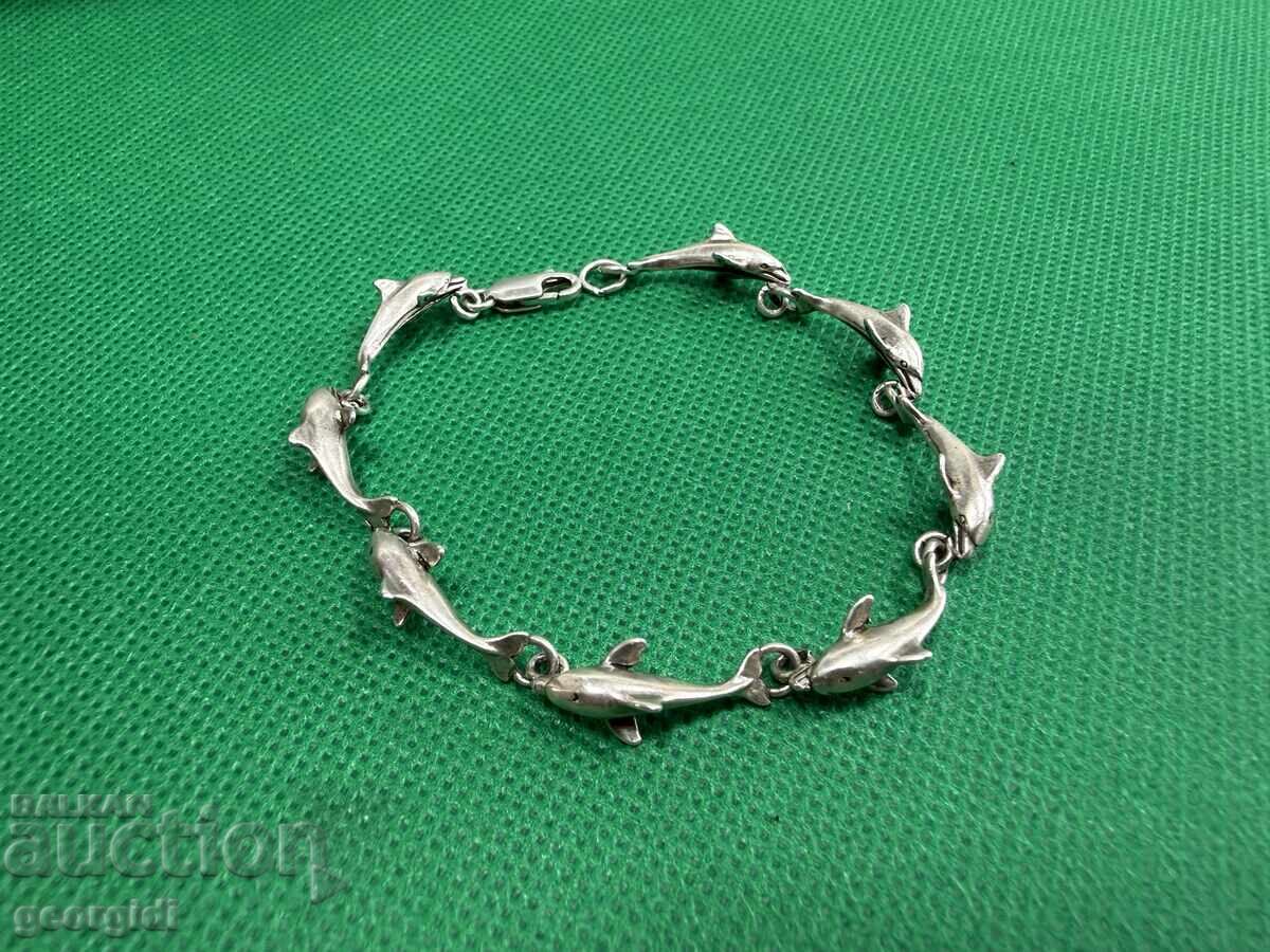 Дизайнерска сребърна гривна с делфини. №7764 - 5 Дизайнерска сребърна гривна с делфини. №7764 - 5