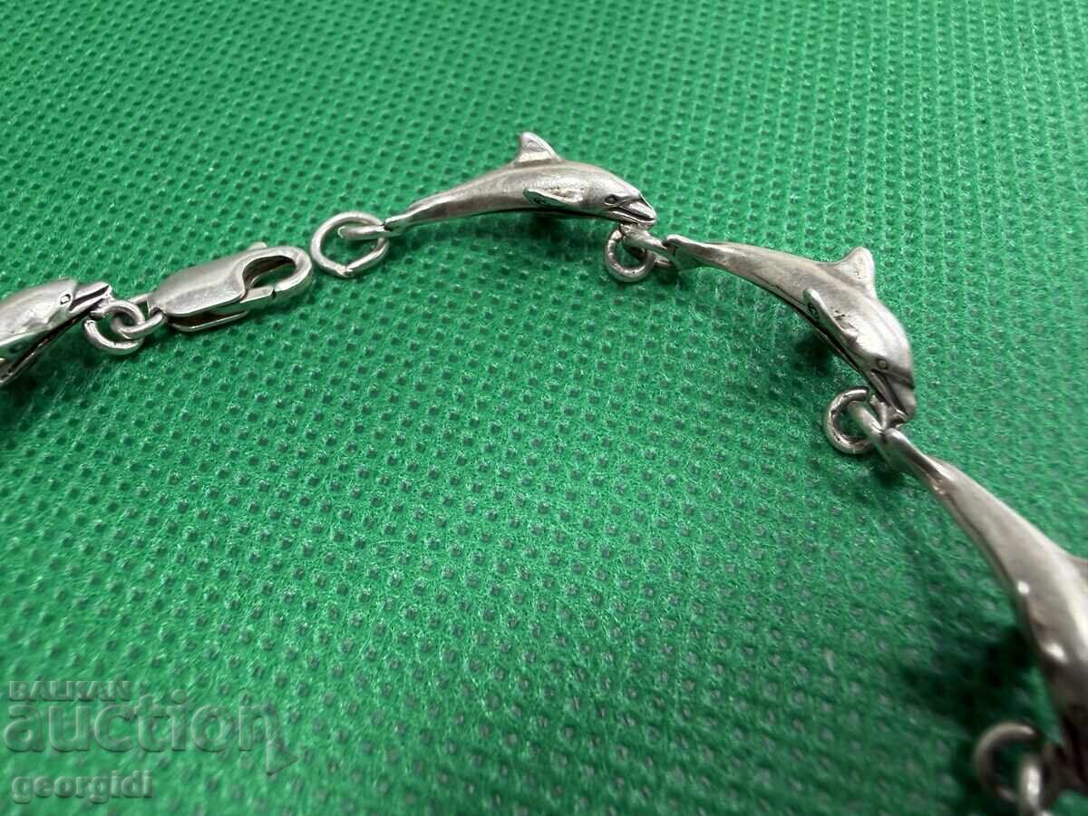 Дизайнерска сребърна гривна с делфини. №7764 - 6 Дизайнерска сребърна гривна с делфини. №7764 - 6