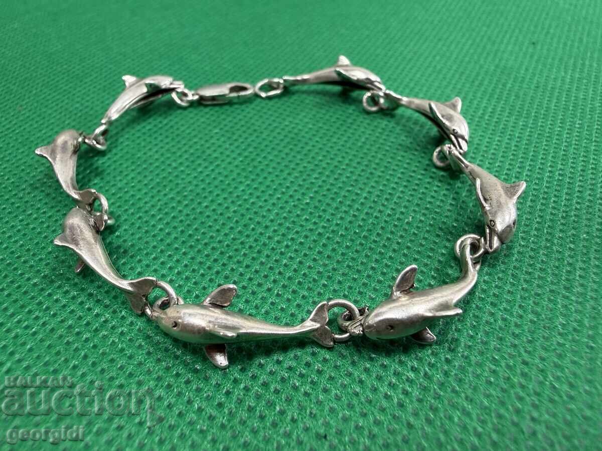 Дизайнерска сребърна гривна с делфини. №7764 - 7 Дизайнерска сребърна гривна с делфини. №7764 - 7