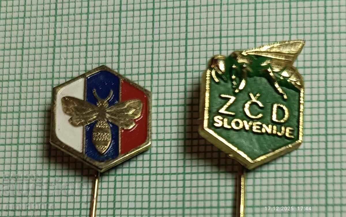 2 buc. insignii cu Albina Uniunea Apicultorilor din Slovenia