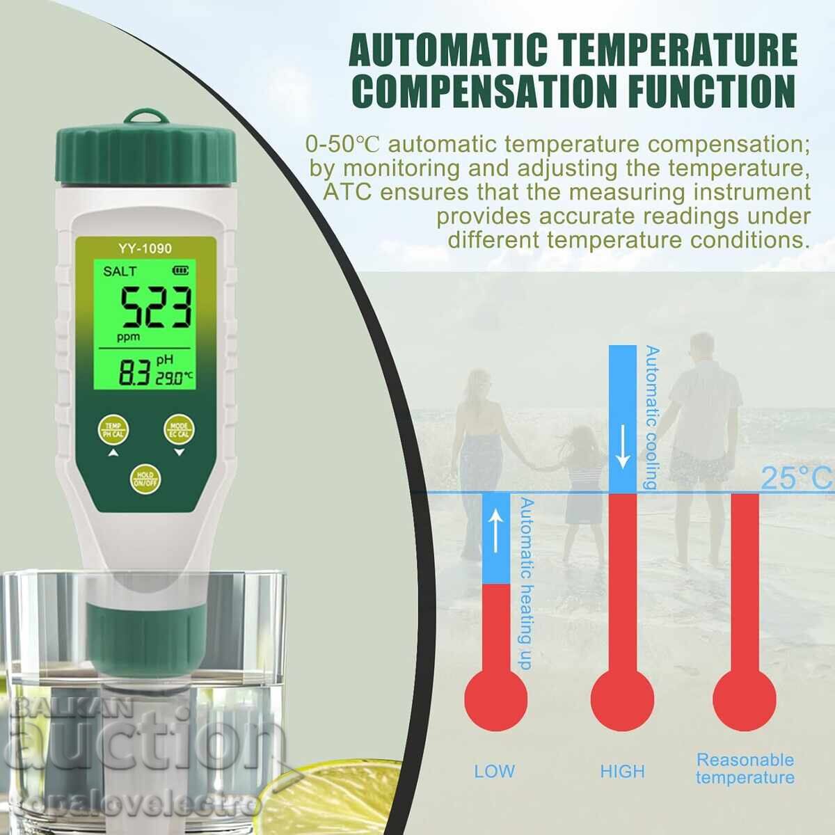 Livrarea NOU! 5-în-1 pH metru, pH, EC, TDS, salinitate și temperatură