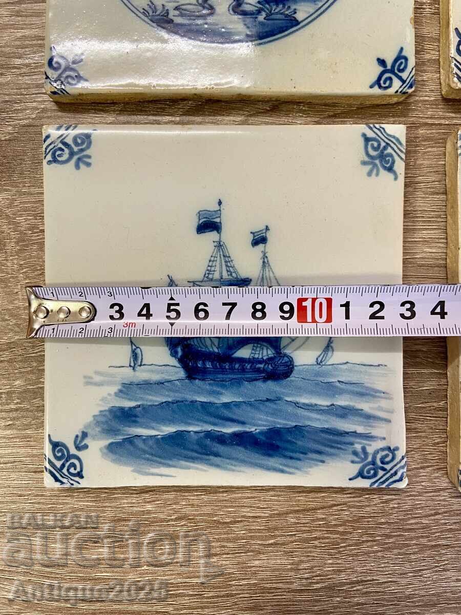 Licitație Set de plăci ceramice vintage în stil Delft Blue