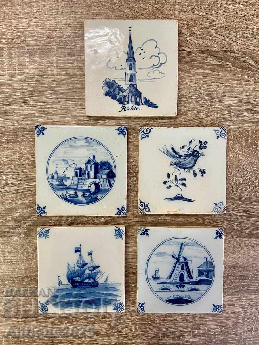 Set de plăci ceramice vintage în stil Delft Blue