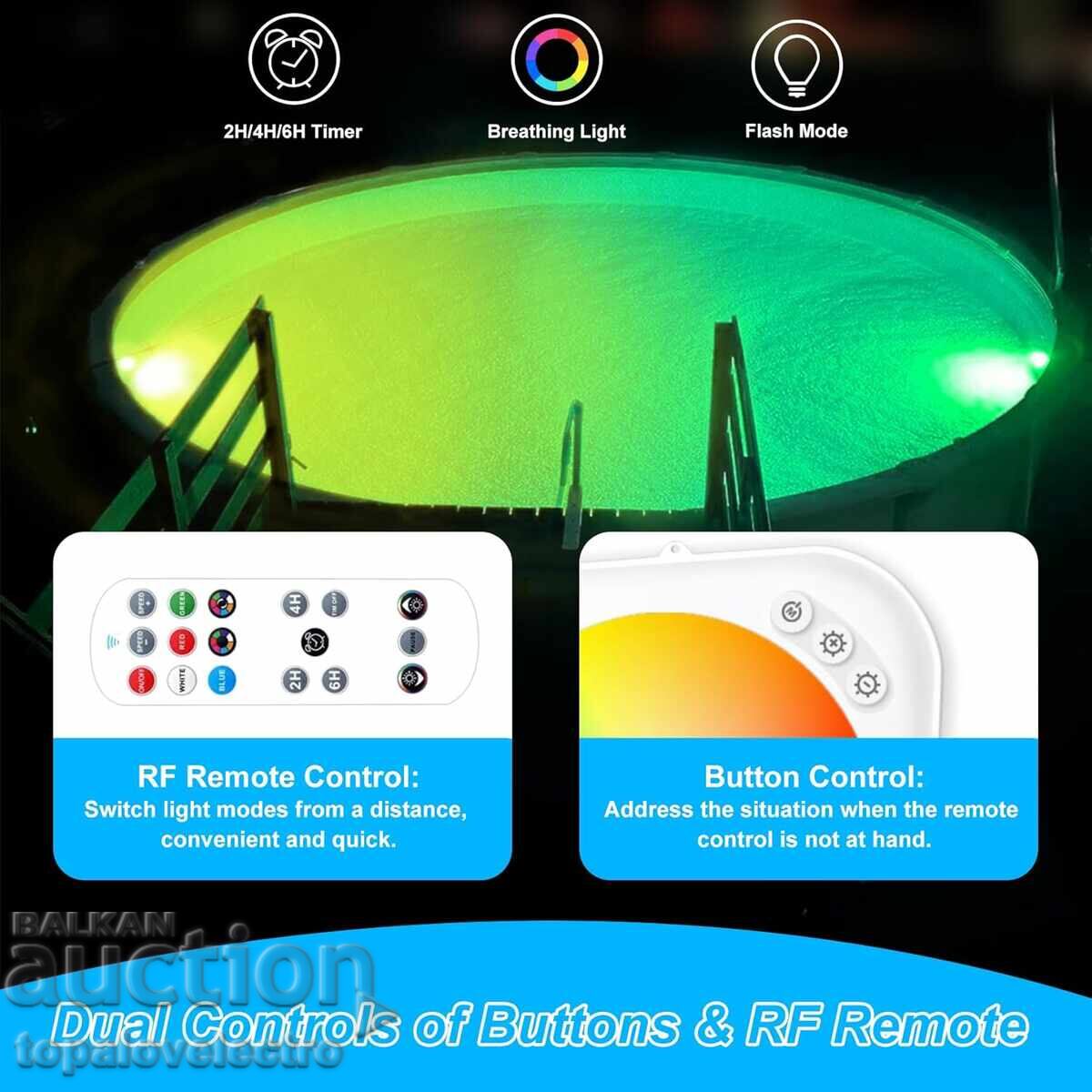 NOU! Iluminat LED pentru piscină, reîncărcabil, RGBW, cu telecomandă cu preț € 12.27 | 24.00 BGN