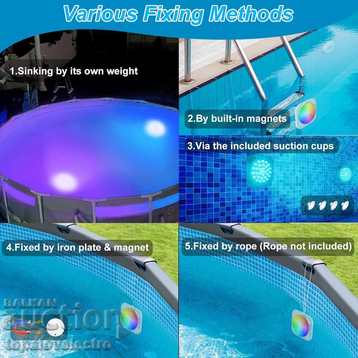 Livrarea NOU! Iluminat LED pentru piscină, reîncărcabil, RGBW, cu telecomandă