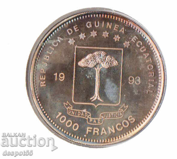 Аукцион 1993. Гвиана. Нумизматичен плик "Първи ден" - 1000 франка. Аукцион 1993. Гвиана. Нумизматичен плик "Първи ден" - 1000 франка.