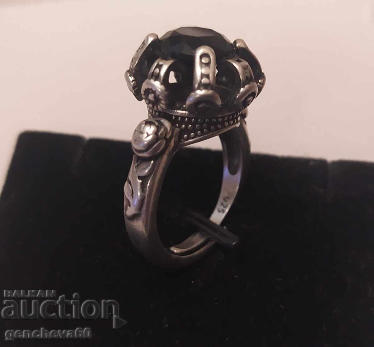 Old silver ring with a stone - 5