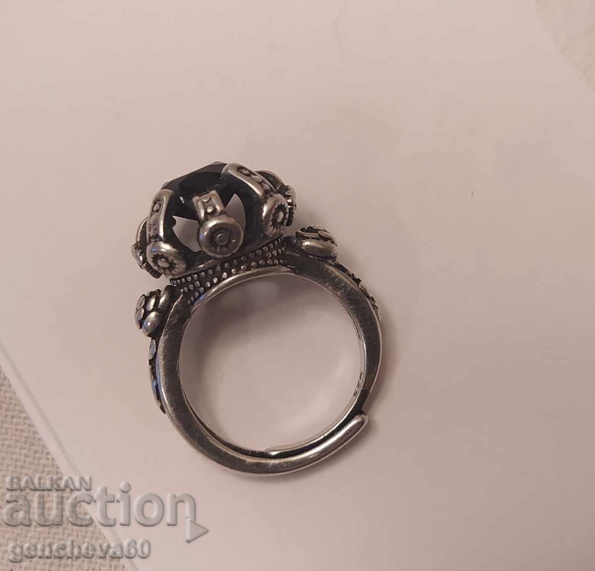 Old silver ring with a stone - 6