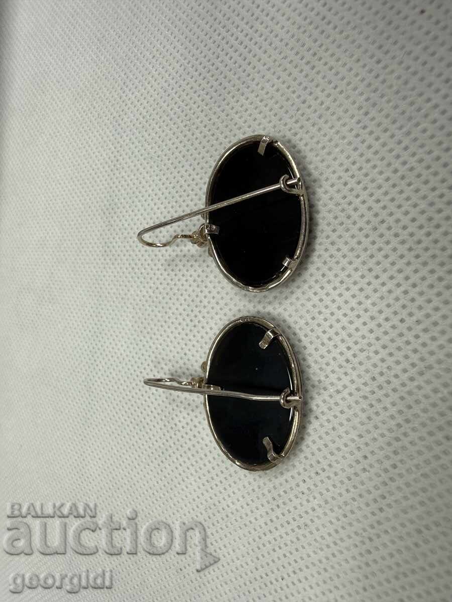 Ασημένια σκουλαρίκια με μαύρο όνυχα. №7766 - 6