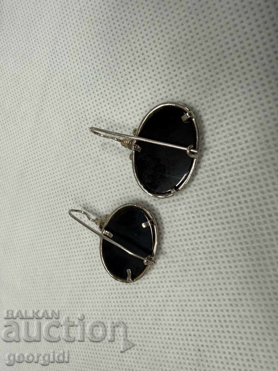 Ασημένια σκουλαρίκια με μαύρο όνυχα. №7766 - 7
