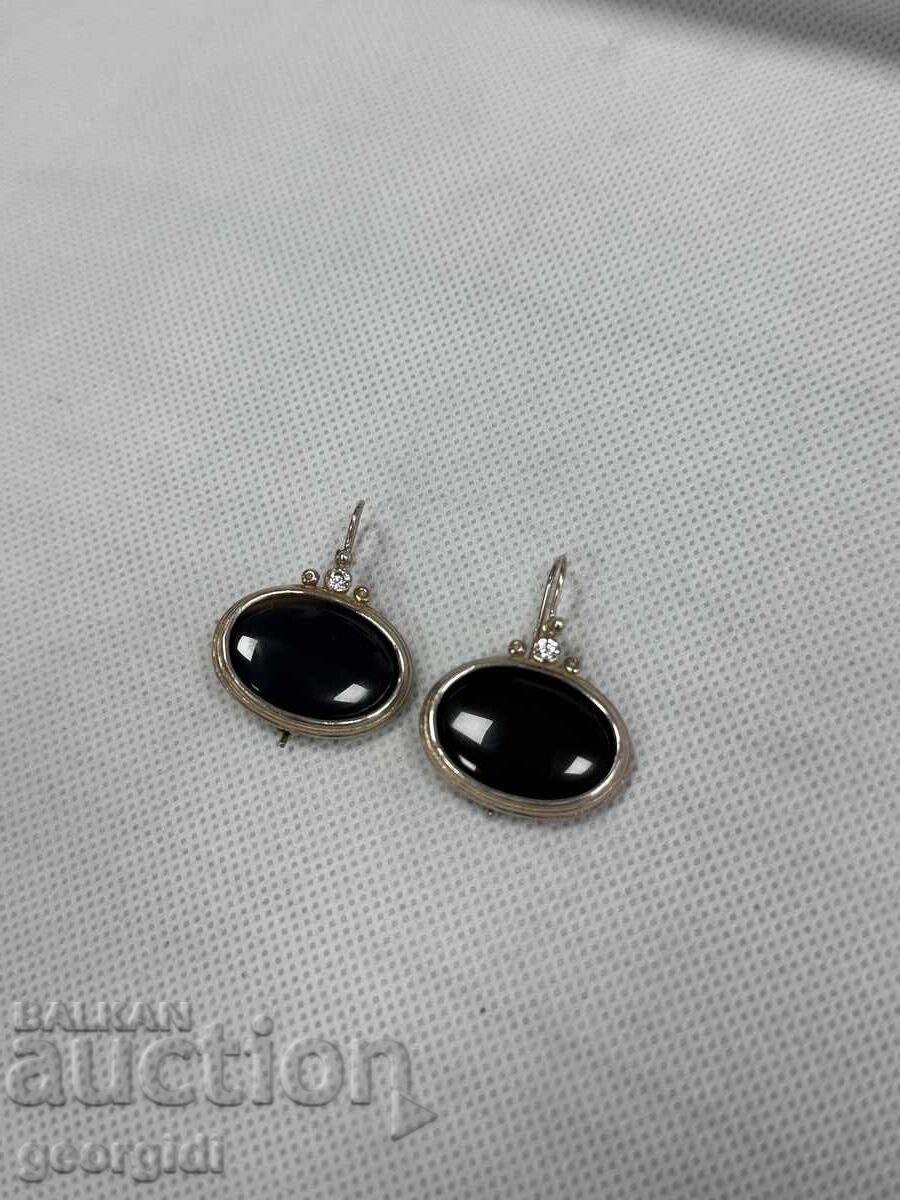 Ασημένια σκουλαρίκια με μαύρο όνυχα. №7766