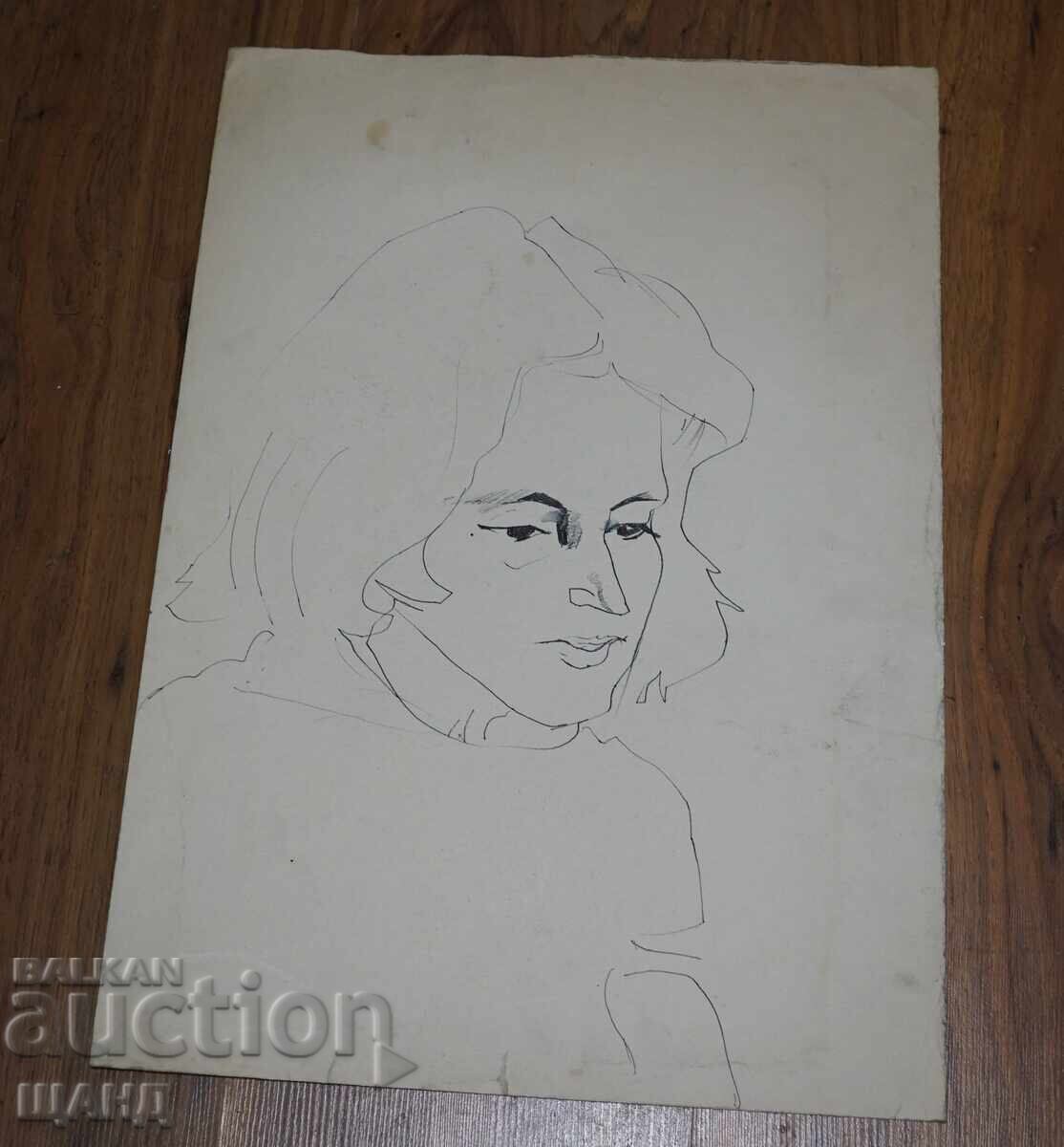 Old Master's drawing ink portrait woman