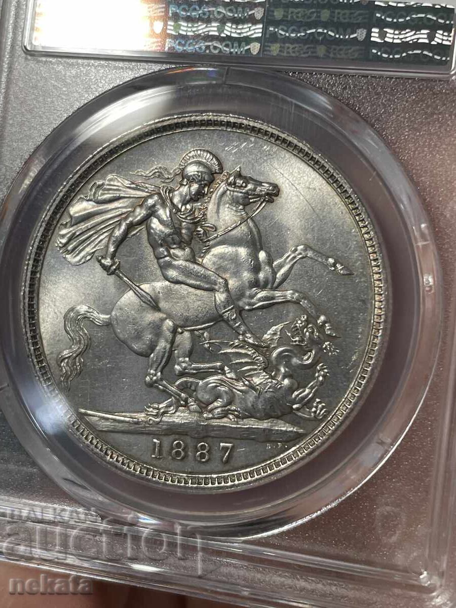Licitație Marea Britanie, 1 coroană, 1887, MS62 PCGS