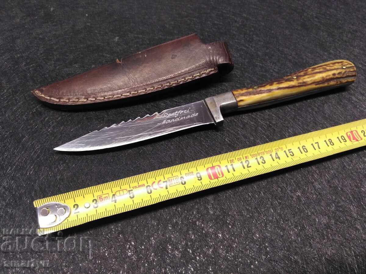 CUȚIT DE VÂNĂTOARE GERMAN VECHI cu teacă de piele, sabie, lamă cu preț € 50.00 | 97.79 BGN