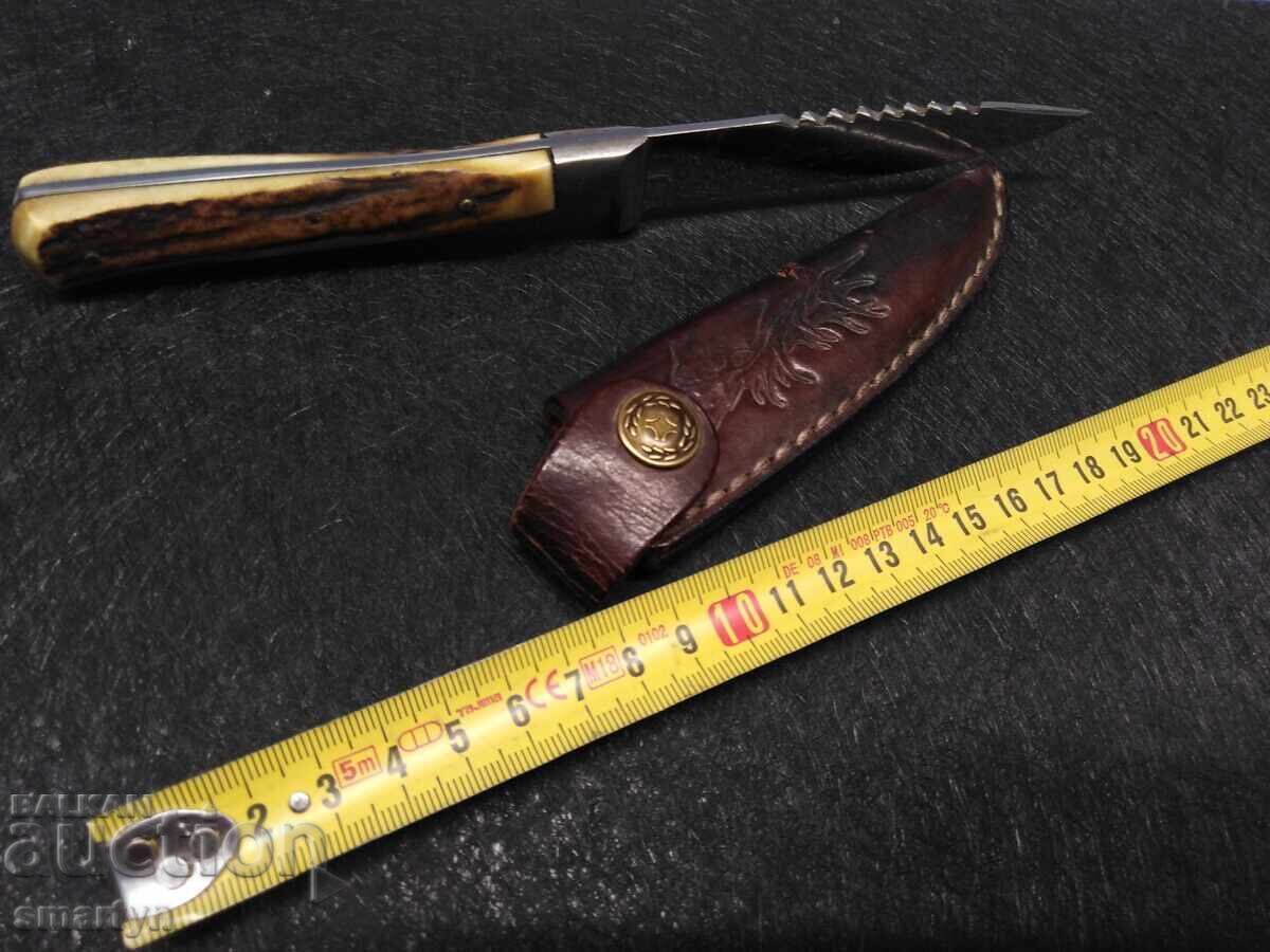 CUȚIT DE VÂNĂTOARE GERMAN VECHI cu teacă de piele, sabie, lamă - 7