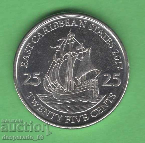 (¯`'•.¸ 25 цента 2017 ИЗТОЧНО КАРИБСКИ ЩАТИ aUNC ¸.•'´¯) (¯`'•.¸ 25 цента 2017 ИЗТОЧНО КАРИБСКИ ЩАТИ aUNC ¸.•'´¯)